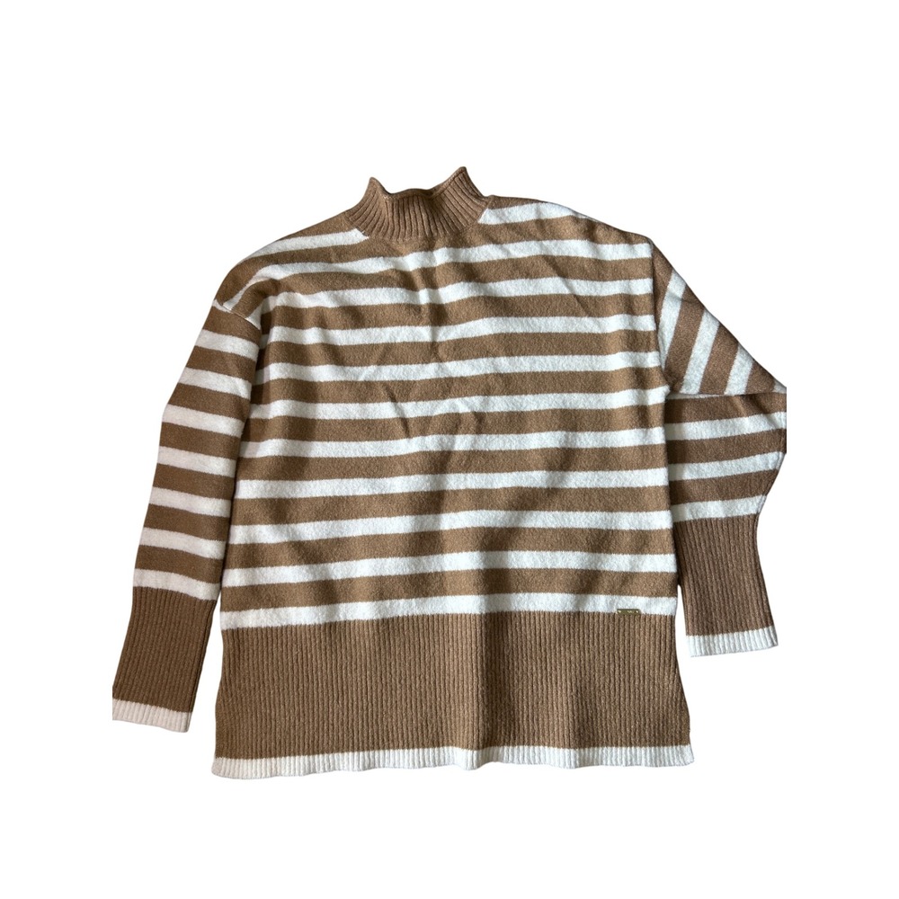 Jones New York Signature Brown White Striped Mock Neck Sweater Medium